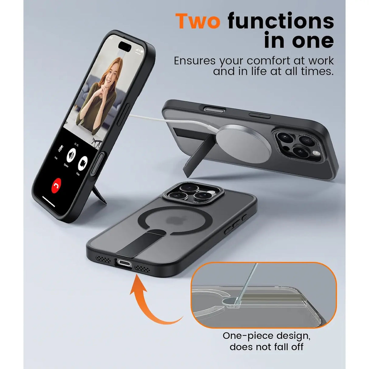Robuste iPhone 16e Hülle mit integriertem Kickstand, starkem Magnetring für MagSafe und stoßfestem Gehäuse