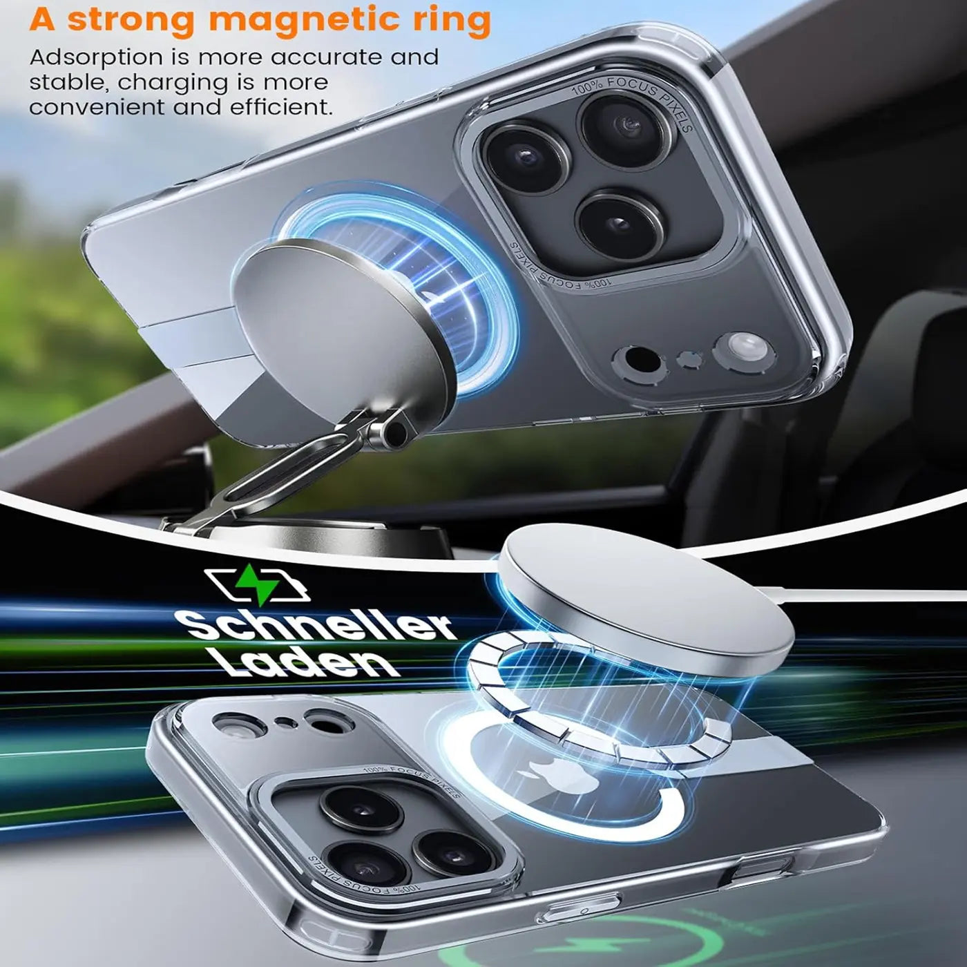 Silberne MagSafe-Hülle mit Ständer für iPhone 17 Pro Max, Nahaufnahme