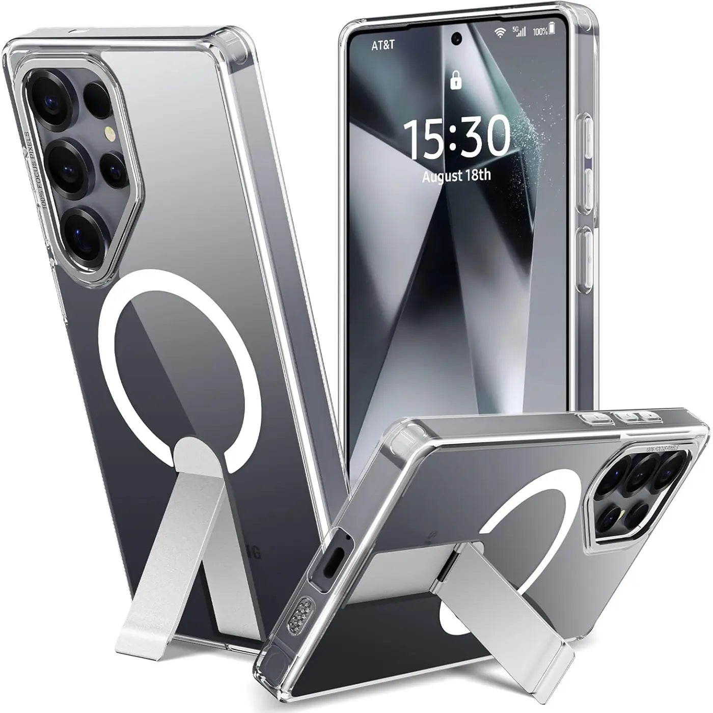Transparente Hülle mit MagSafe & Ständer für Samsung S24 Ultra, aus Kunststoff, verschiedene Winkel