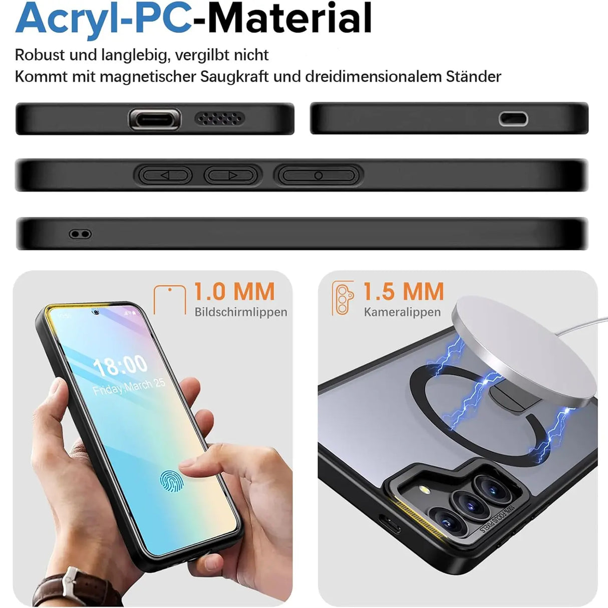 Robuste Samsung Galaxy S25 Edge Hülle mit integriertem Kickstand, starkem Magnetring für MagSafe und stoßfestem Gehäuse