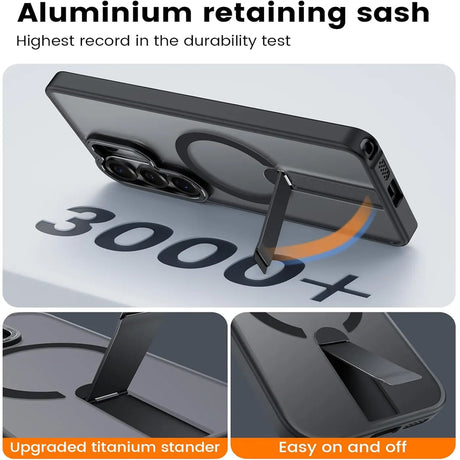 Schwarze MagSafe-Hülle mit Ständer für Samsung S26 Ultra, aus Aluminium, Seitenansicht