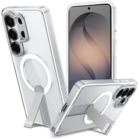 Transparente Hülle mit Ständer und MagSafe-Ring für Samsung Galaxy S26 Ultra, von vorne/seitlich