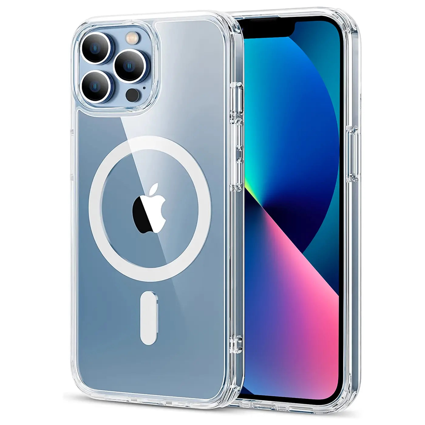 Transparente Silikonhülle mit MagSafe-Ring für iPhone 13 Pro Max, von vorne links