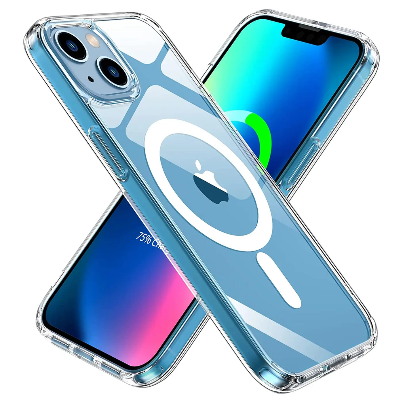 Transparente MagSafe Silikonhülle für iPhone 14, Nahaufnahme, von vorne