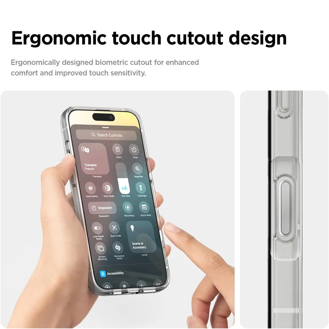 Ergonomische Tasten und Aussparungen