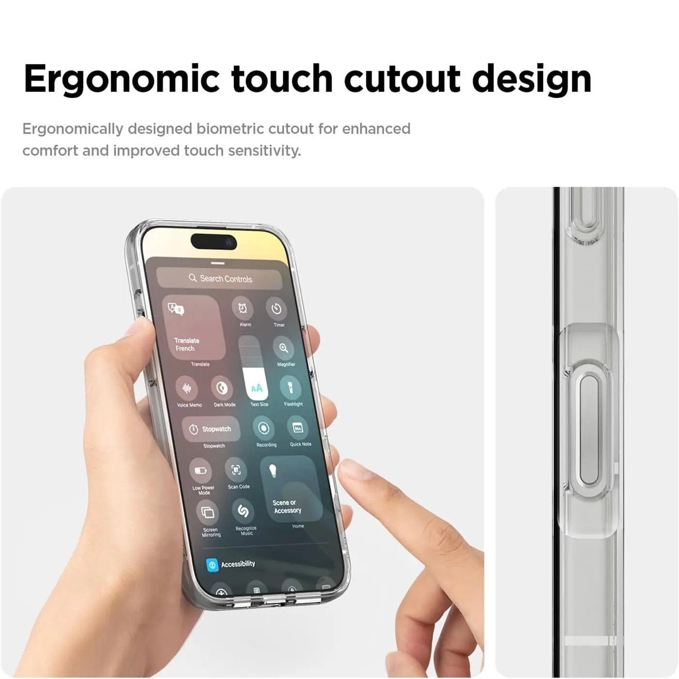 Transparente Silikonhülle mit MagSafe für iPhone 16 Pro Max, von vorne und Seite gezeigt.