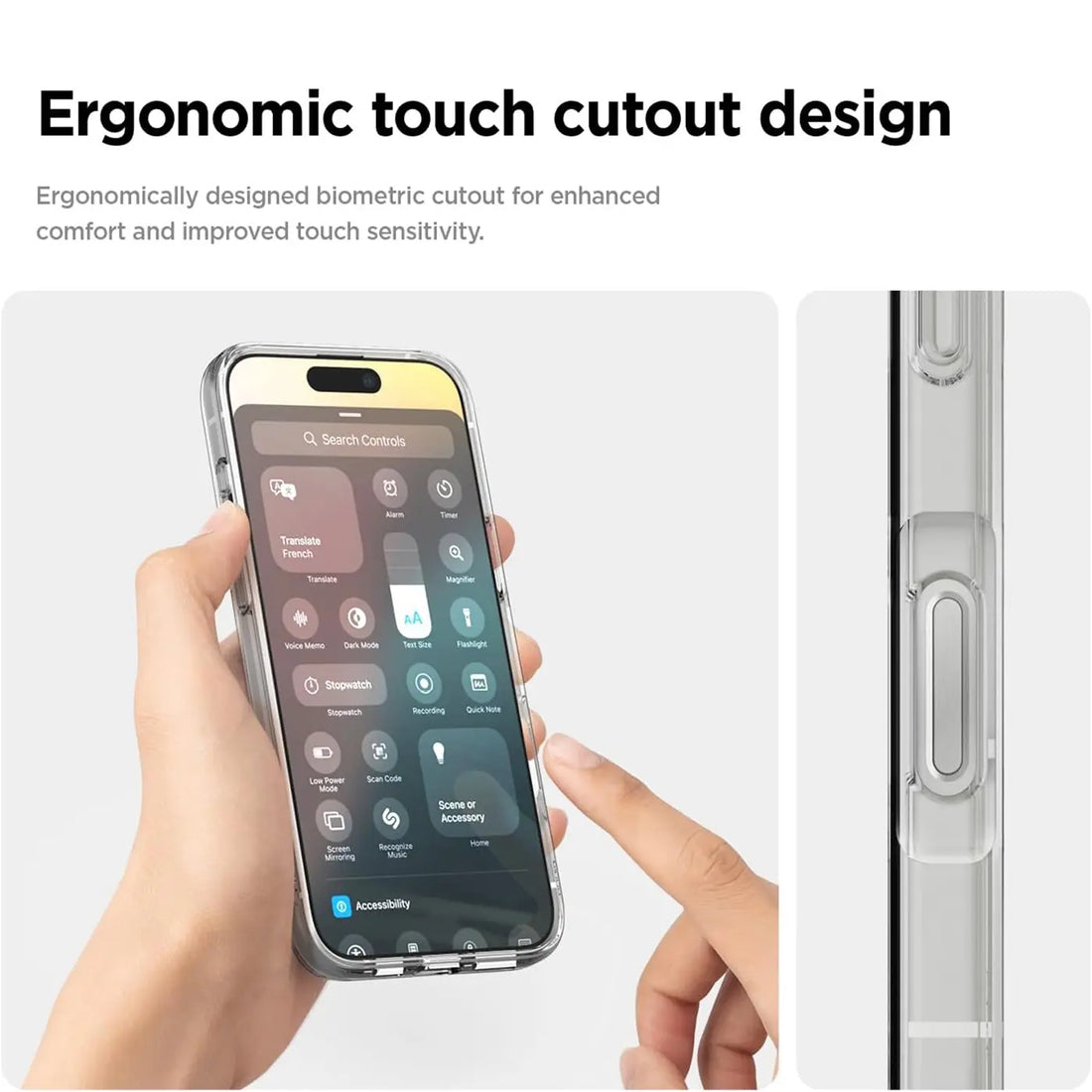Ergonomische Tasten und Aussparungen