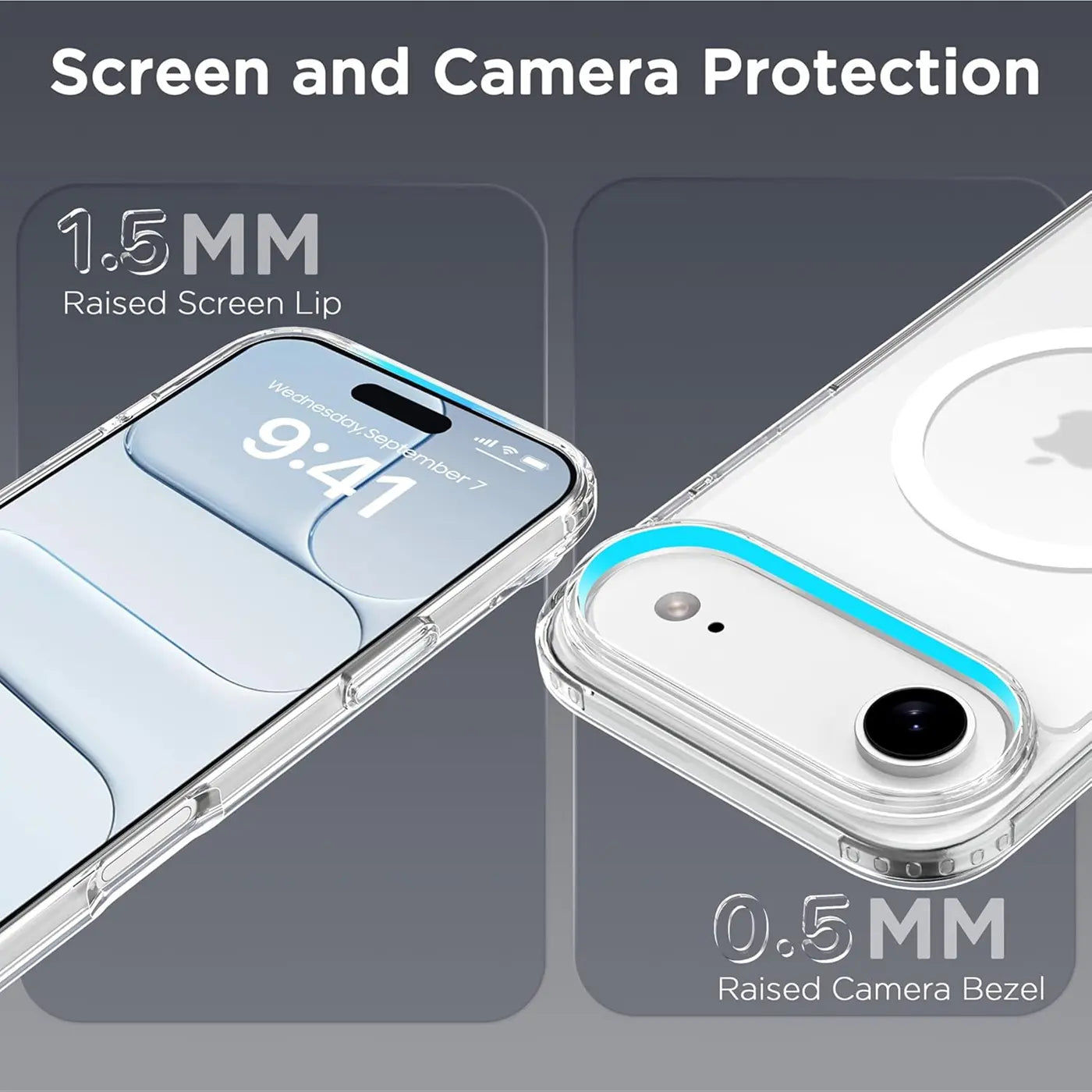 Transparente Silikonhülle zeigt iPhone 17 Air, Vorder- und Rückansicht.
