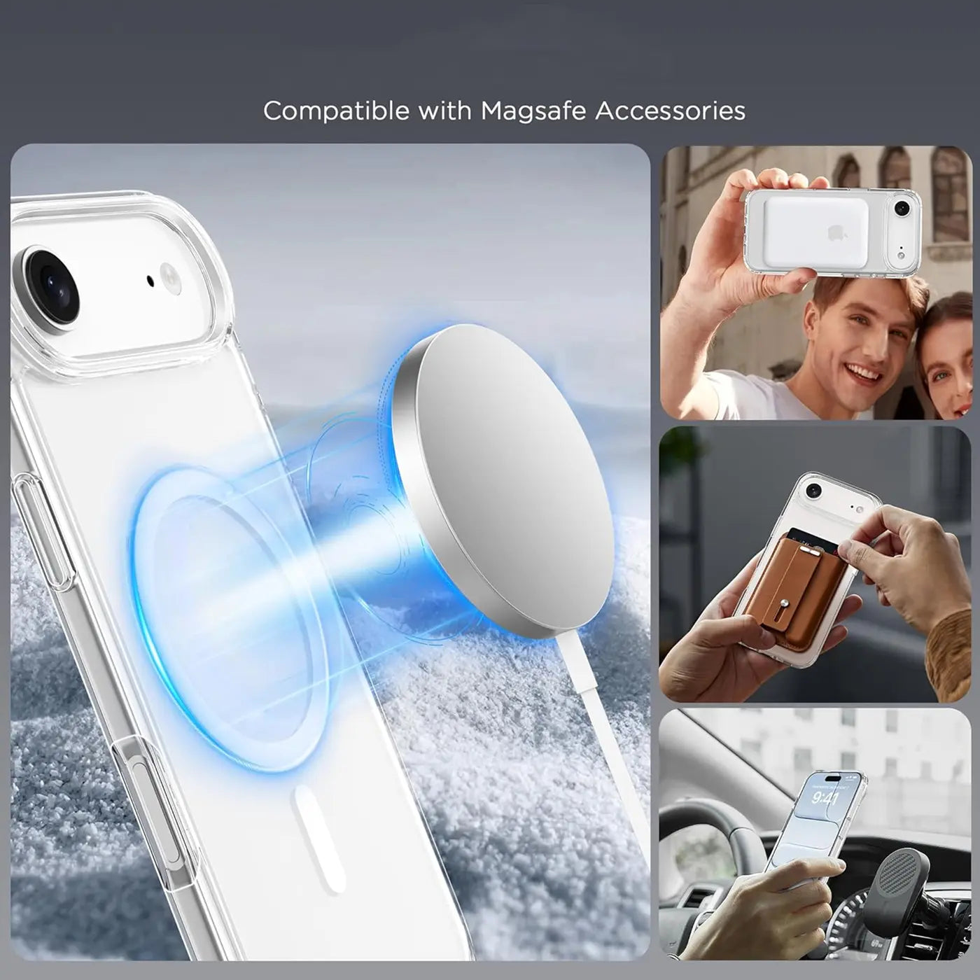 Transparent MagSafe Hülle aus Silikon, Nahaufnahme, iPhone 17 Air, mit Ladefunktion