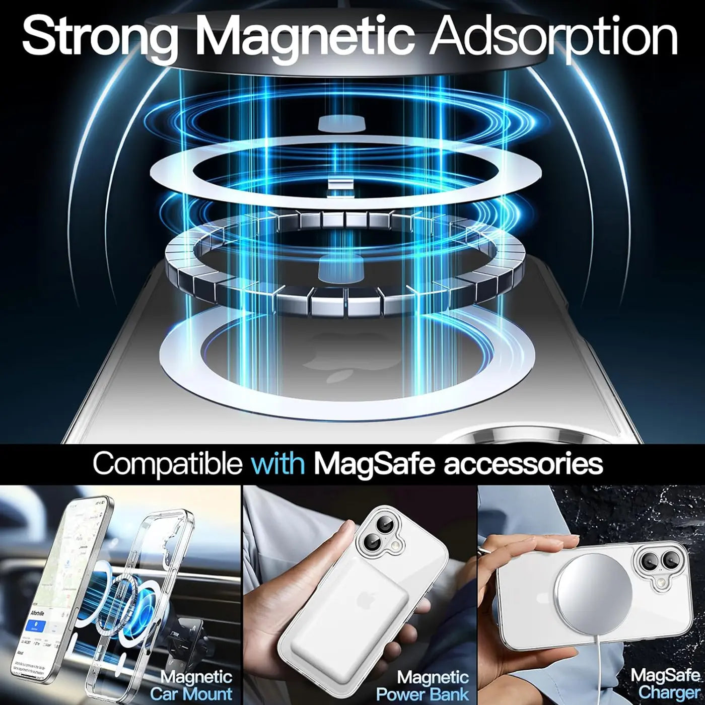 Transparente Hülle mit MagSafe-Zubehör, iPhone, Nahaufnahme, Silikon