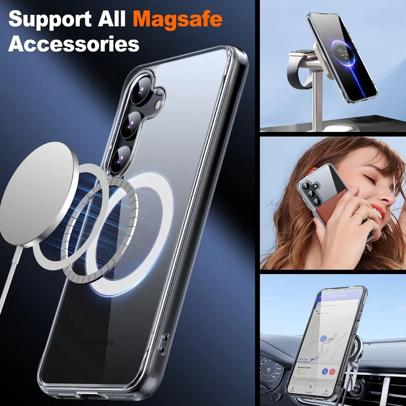 Transparente Silikonhülle mit MagSafe-Ring für Samsung Galaxy S24 Plus, Nahaufnahme