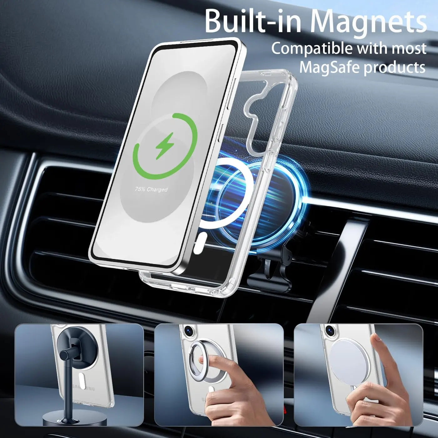 Transparente Silikonhülle mit MagSafe-Magneten für Samsung S25 FE, Nahaufnahme