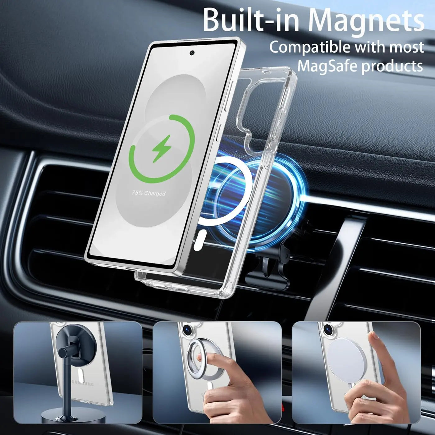 Transparente Silikonhülle mit MagSafe-Magneten für Samsung Galaxy S25 Ultra, Nahaufnahme