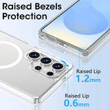 Transparente Silikonhülle mit MagSafe-Ring auf einem Smartphone, Nahaufnahme der Kamera und des Displays.