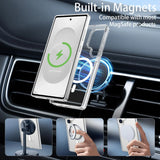 Transparente Silikonhülle mit MagSafe-Magneten, befestigt an einer Autolüftung, zeigt ein S26 Ultra.