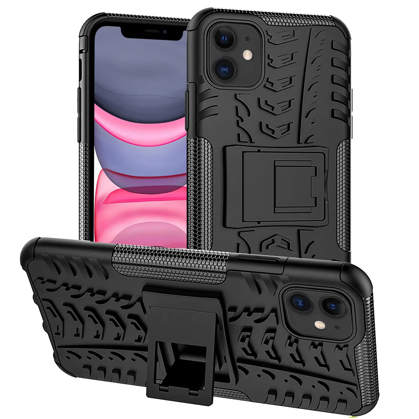 Schwarzes iPhone 11 Outdoor Hülle, 2-teilig, stoßfest, mit Ständer