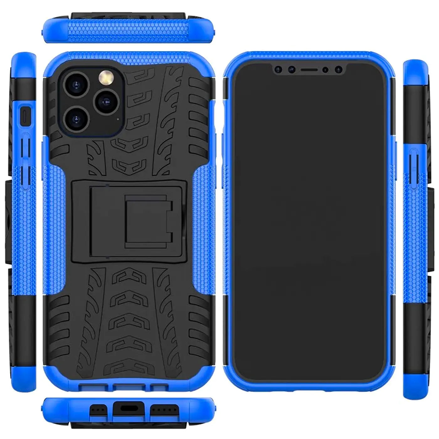 Blauer und schwarzer Handy-Schutz, 2-teilig, mit Ständer, für iPhone 12 Pro Max.
