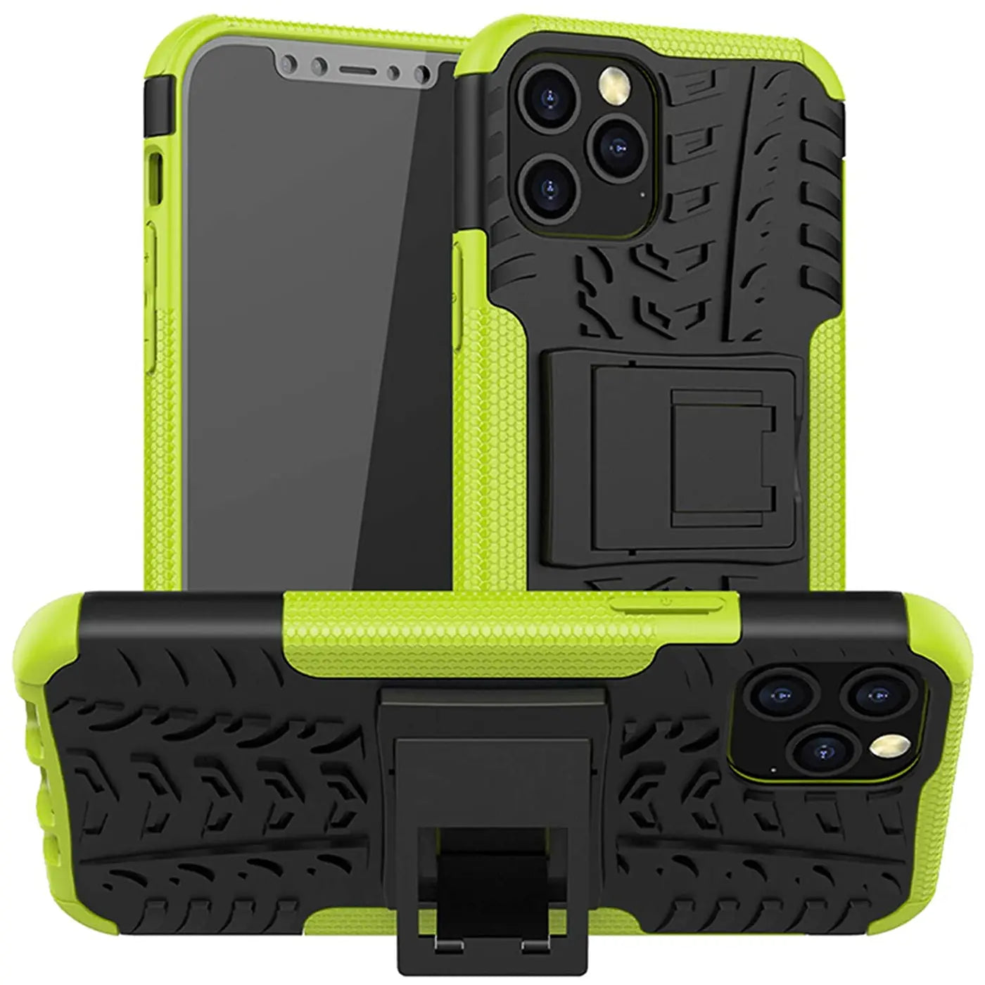 Grüne und schwarze Outdoor-Hülle für iPhone 12 Pro Max, 2-teilig, mit Ständer.