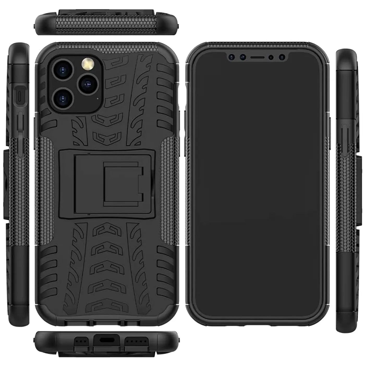 Schwarze Outdoor-Hülle für iPhone 12 Pro Max, 2-teilig, stoßfest, mit Ständer