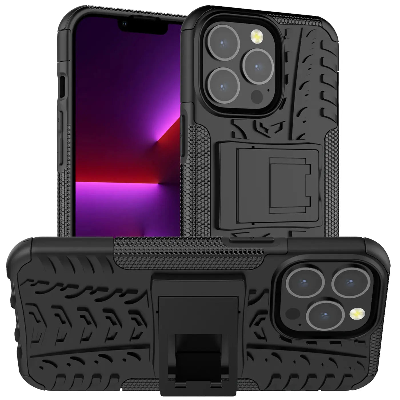 Schwarze Outdoor-Hülle für iPhone 14 Pro Max, 2-teilig, stoßfest, mit Ständer