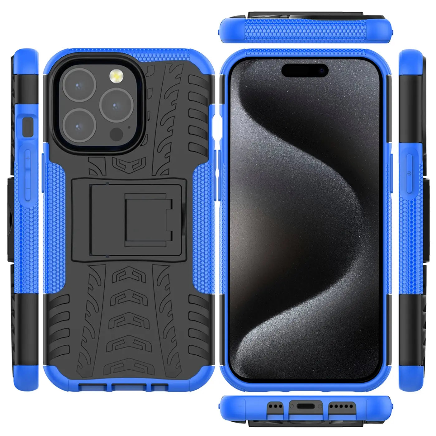 Blauer und schwarzer Outdoor-Handyhülle für iPhone 15 Pro Max, 2-teilig, stoßfest.