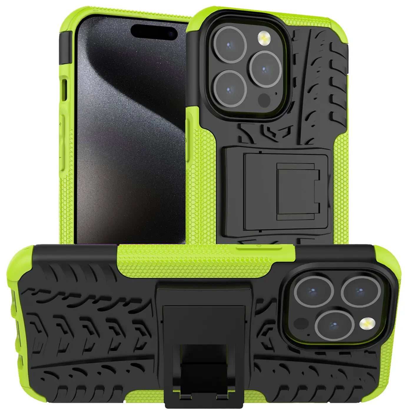 Grüne und schwarze iPhone 15 Pro Max Hülle, 2-teilig, stoßfest, mit Ständer