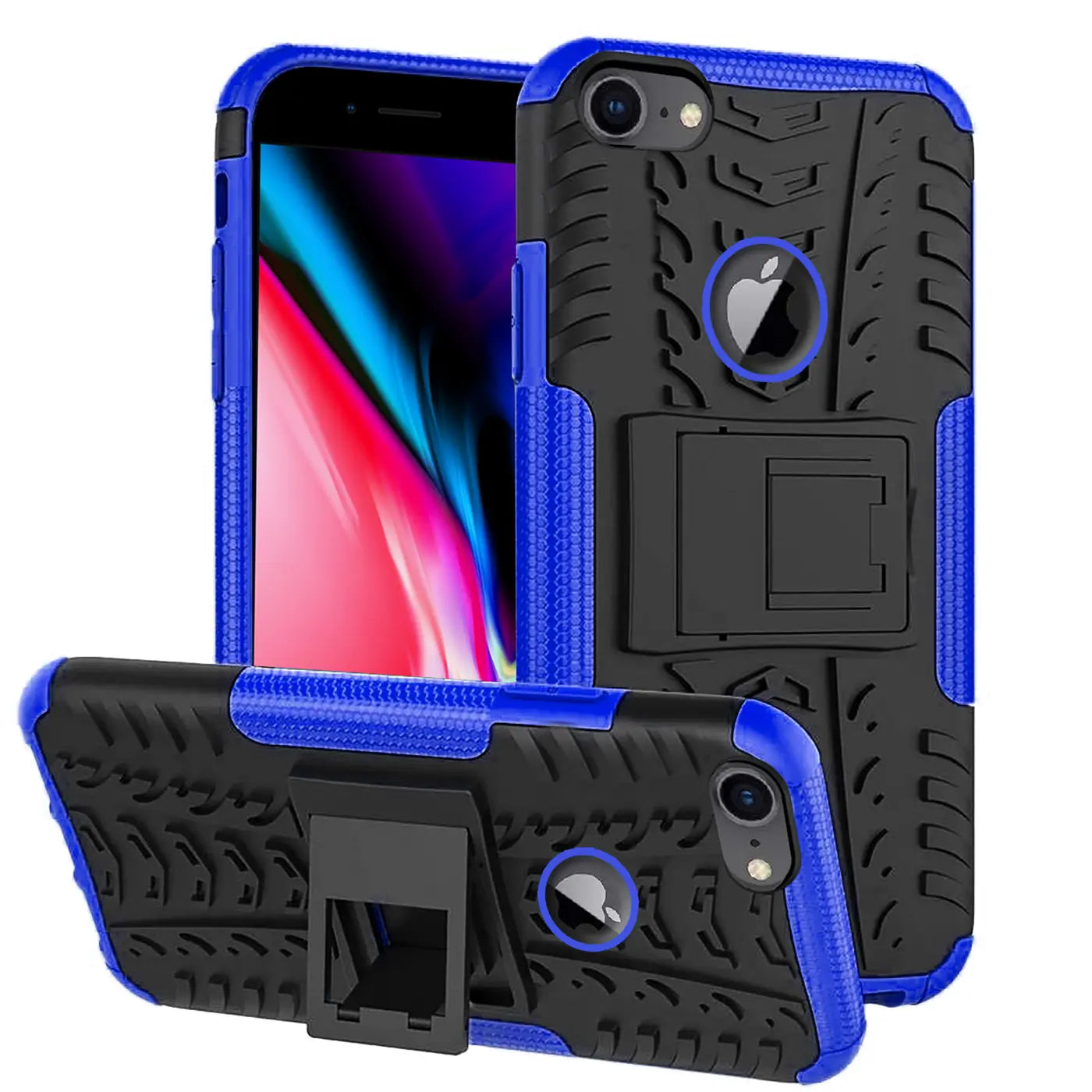 Blau-schwarze Outdoor-Hülle aus Kunststoff für iPhone 7/8/SE, 2-teilig, mit Ständer.