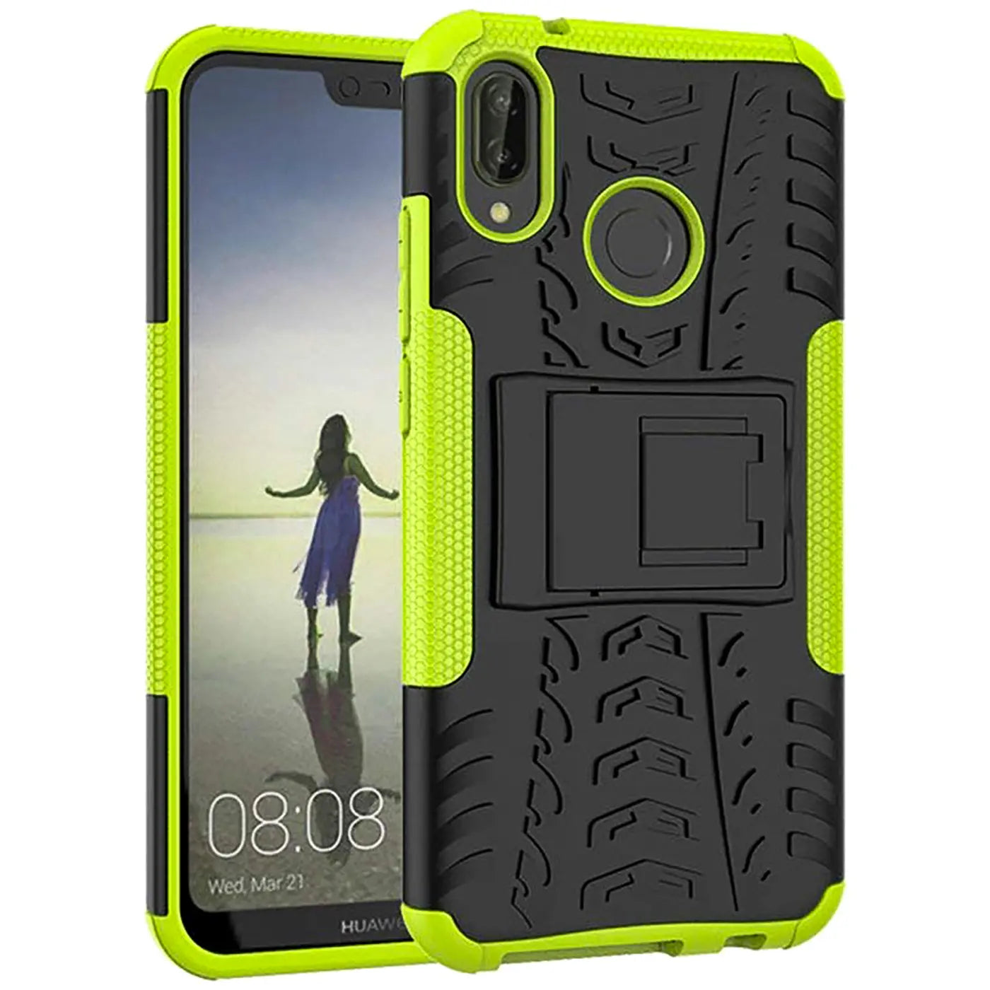 Gelbe Outdoor-Hülle mit schwarzem Muster, 2-teilig, für Huawei P20 Lite.