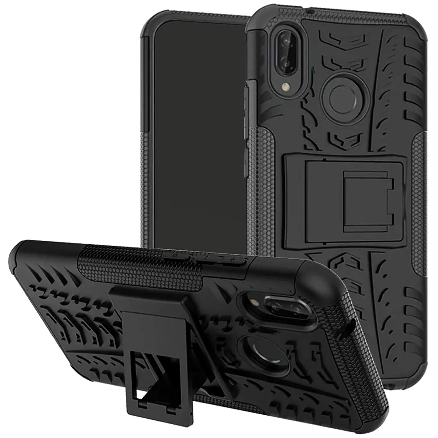 Schwarze Outdoor-Hülle für Huawei P20 Lite, 2-teilig, stoßfest, mit Ständer