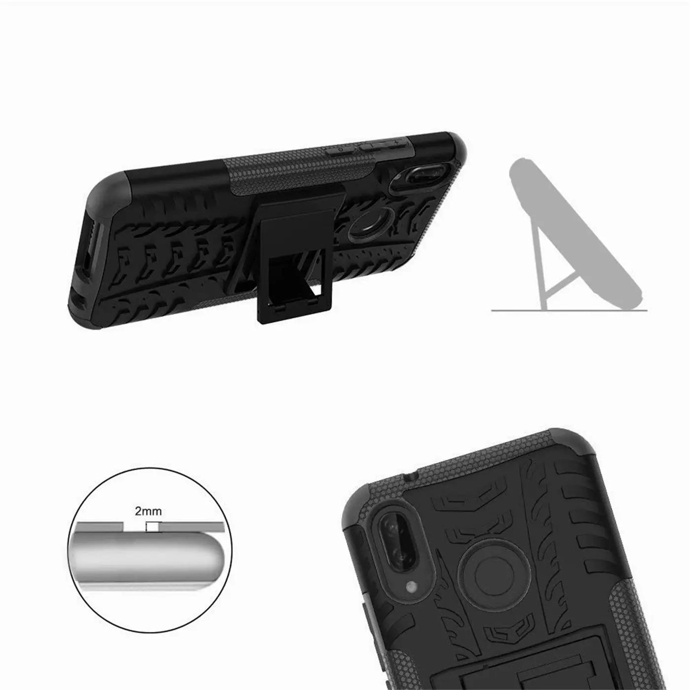 Schwarze Outdoor-Hülle für Huawei P20 Lite, 2-teilig, stoßfest, mit Ständer