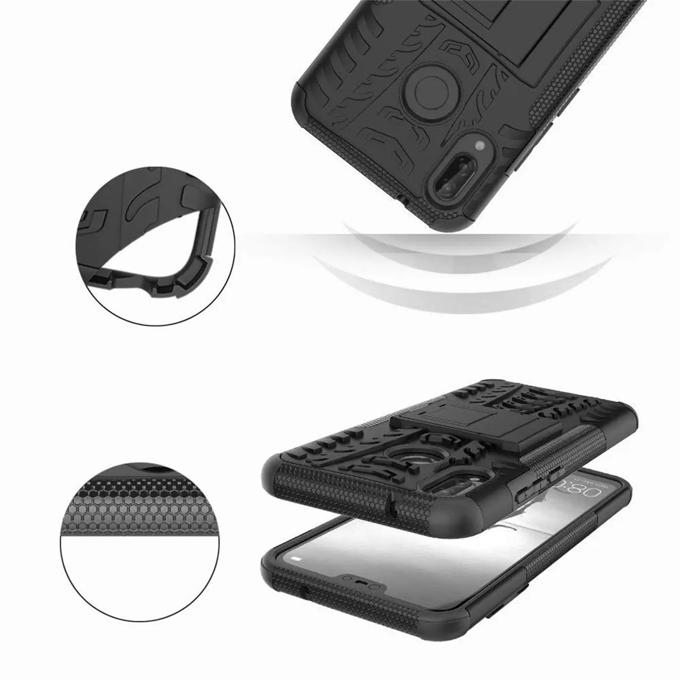 Schwarze Outdoor-Hülle aus Kunststoff für Huawei P20 Lite, 2-teilig, stoßfest.