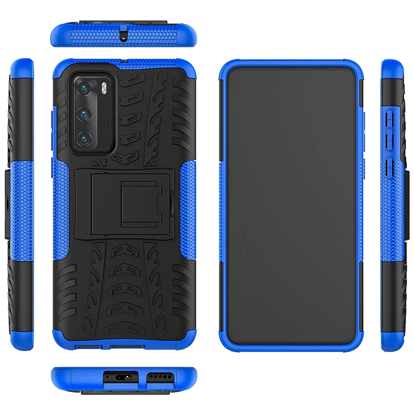 Blau/schwarze Outdoor Hülle aus Kunststoff für Huawei P40, 2-teilig, mit Ständer.