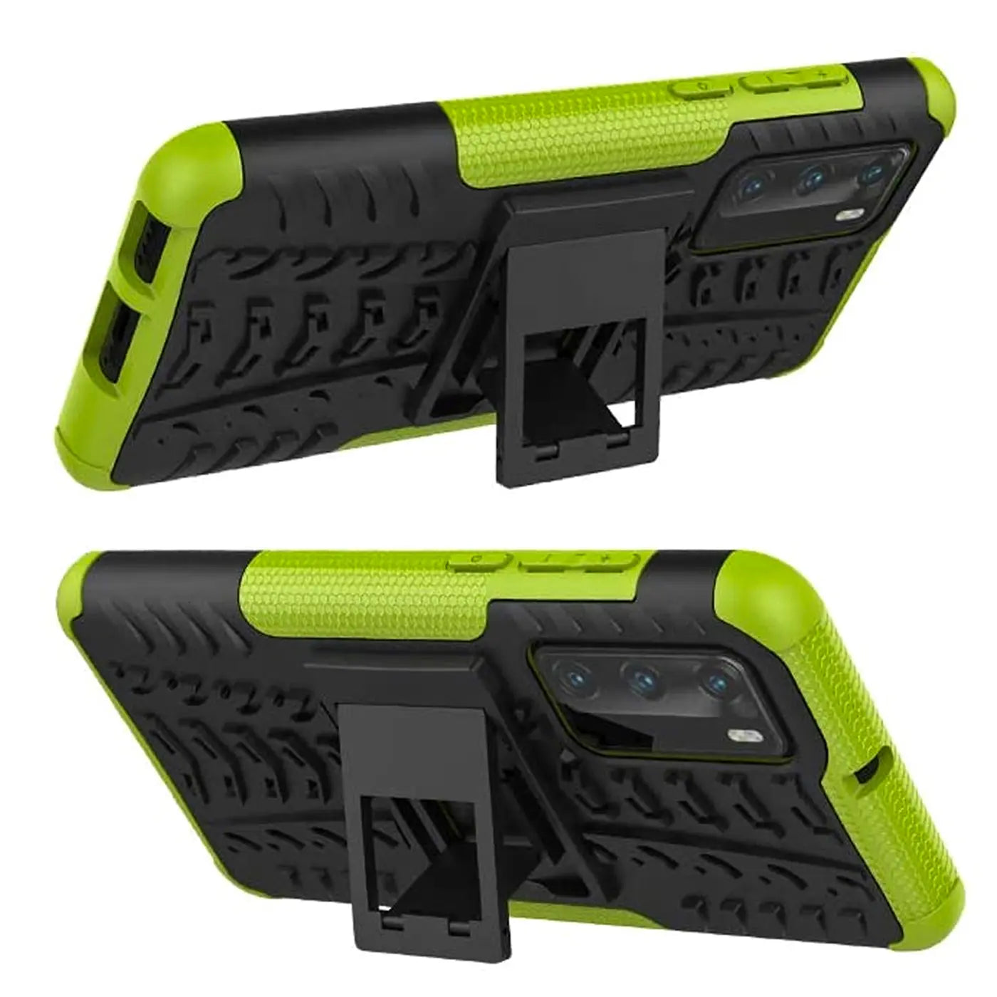 Grüne und schwarze Outdoor-Hülle für Huawei P40, 2-teilig, stoßfest, mit Ständer.