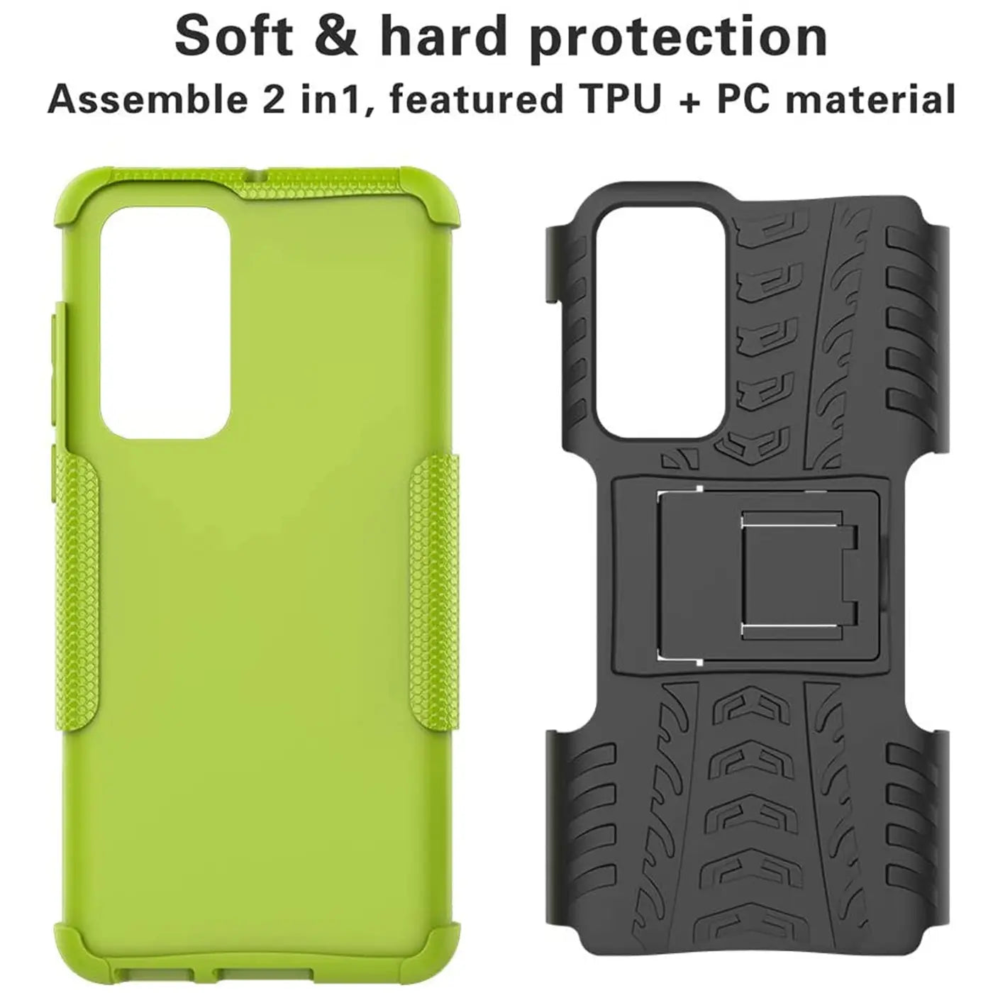 Grüne und schwarze 2-teilige Hülle aus TPU+PC für Huawei P40, Vorder- und Rückansicht.