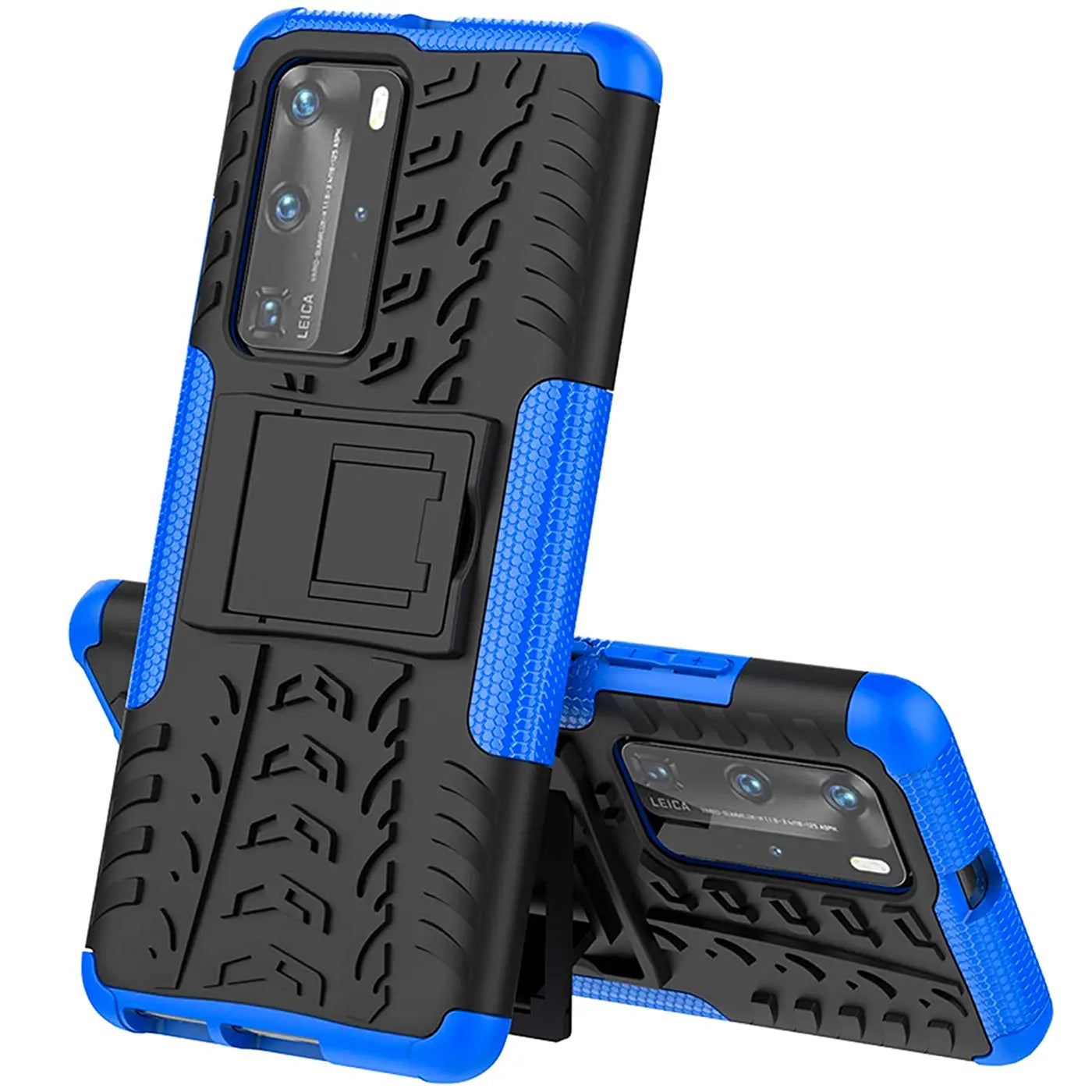 Blau-schwarze Outdoor-Hülle mit Ständer für Huawei P40 Pro, aus Kunststoff, von vorne/schräg