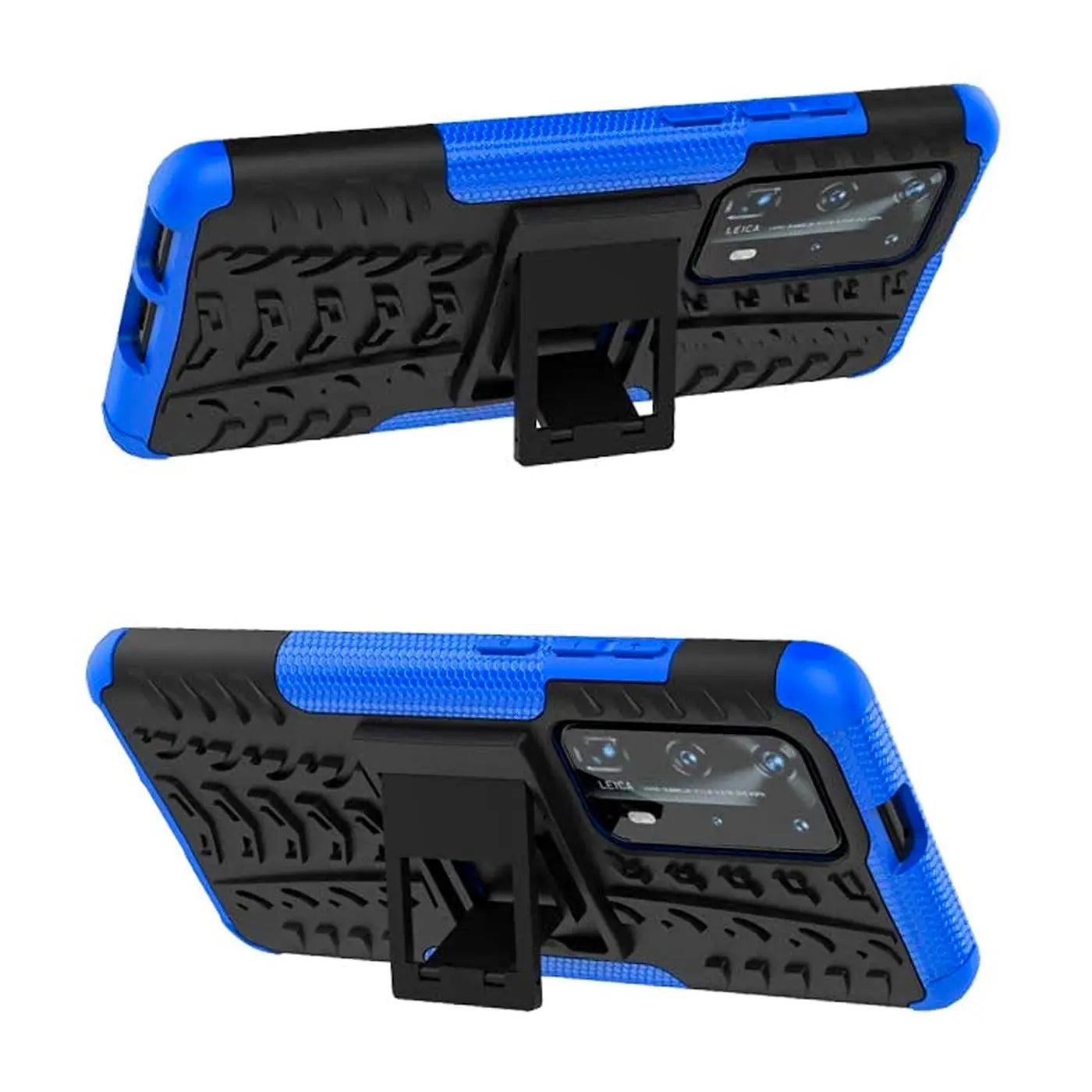 Blaue und schwarze Outdoor-Hülle mit Ständer für Huawei P40 Pro, von schräg oben