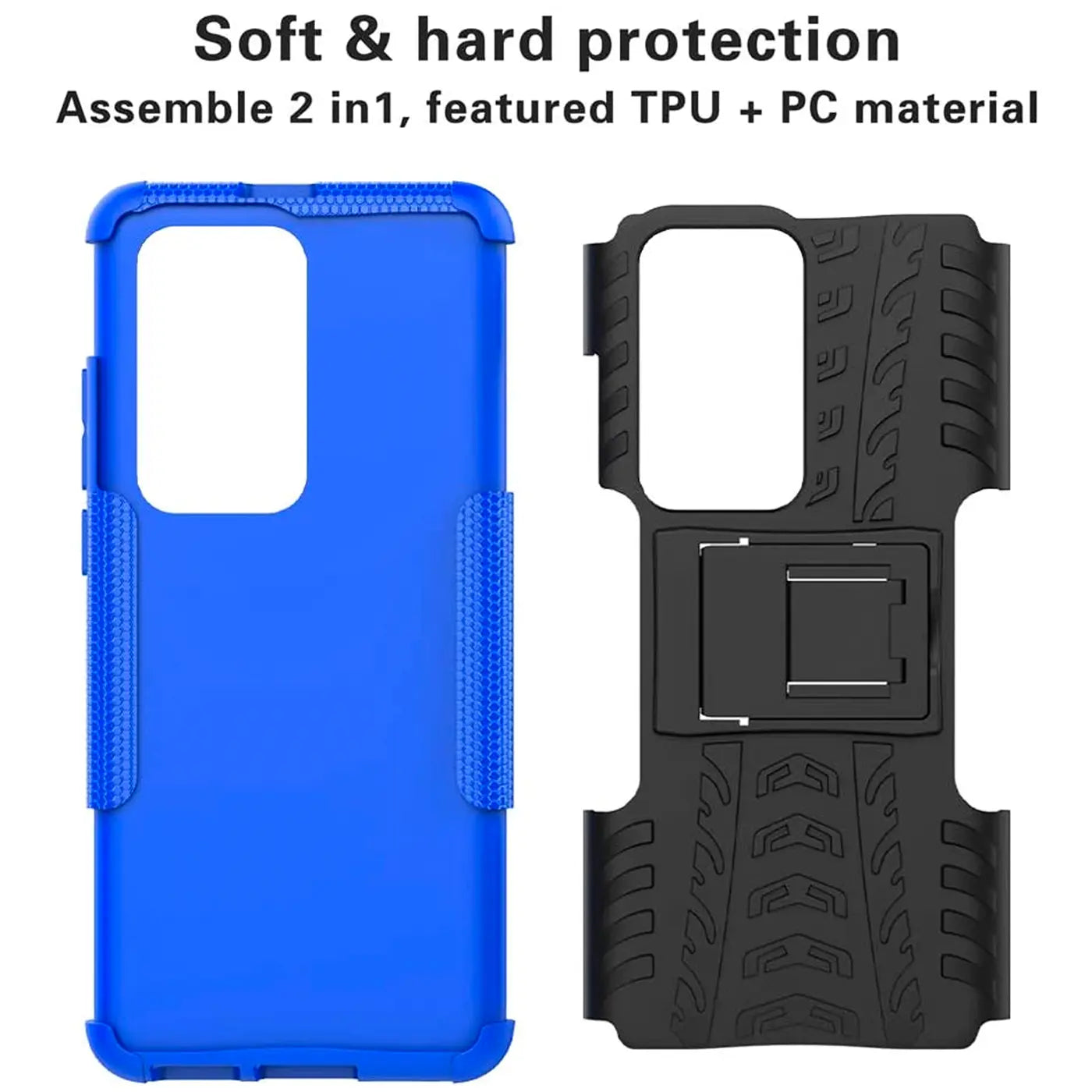 Blaue und schwarze Hülle aus TPU/PC, Vorder- und Rückansicht, für Huawei P40 Pro.