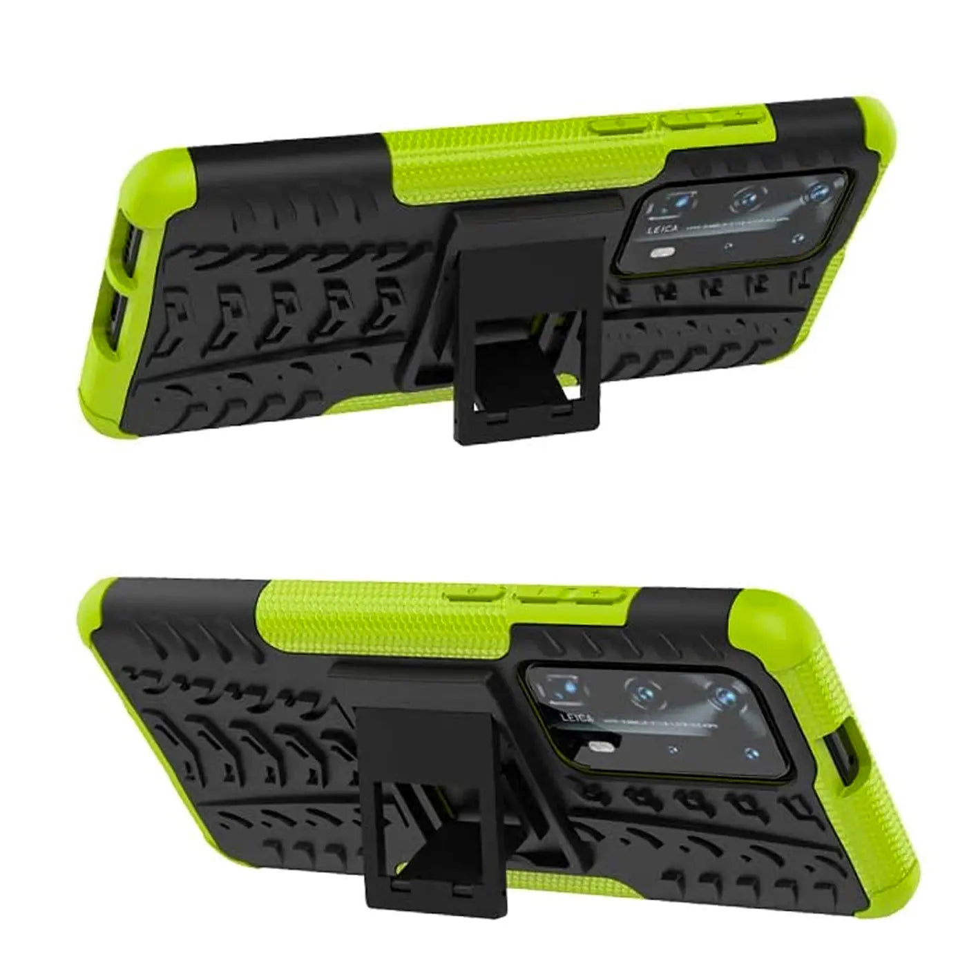Grüne und schwarze Outdoor-Hülle für Huawei P40 Pro, von hinten, mit Ständer