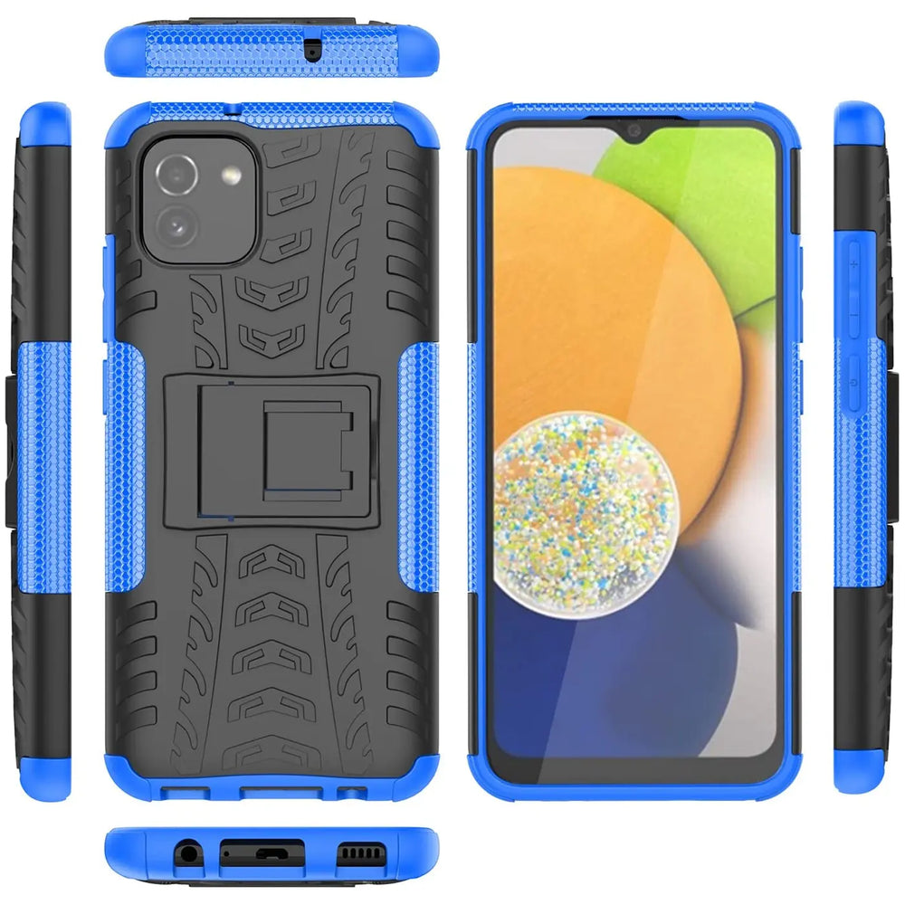 Sturzsichere, robuste Outdoor Handyhülle für Samsung Galaxy A03 in Blau