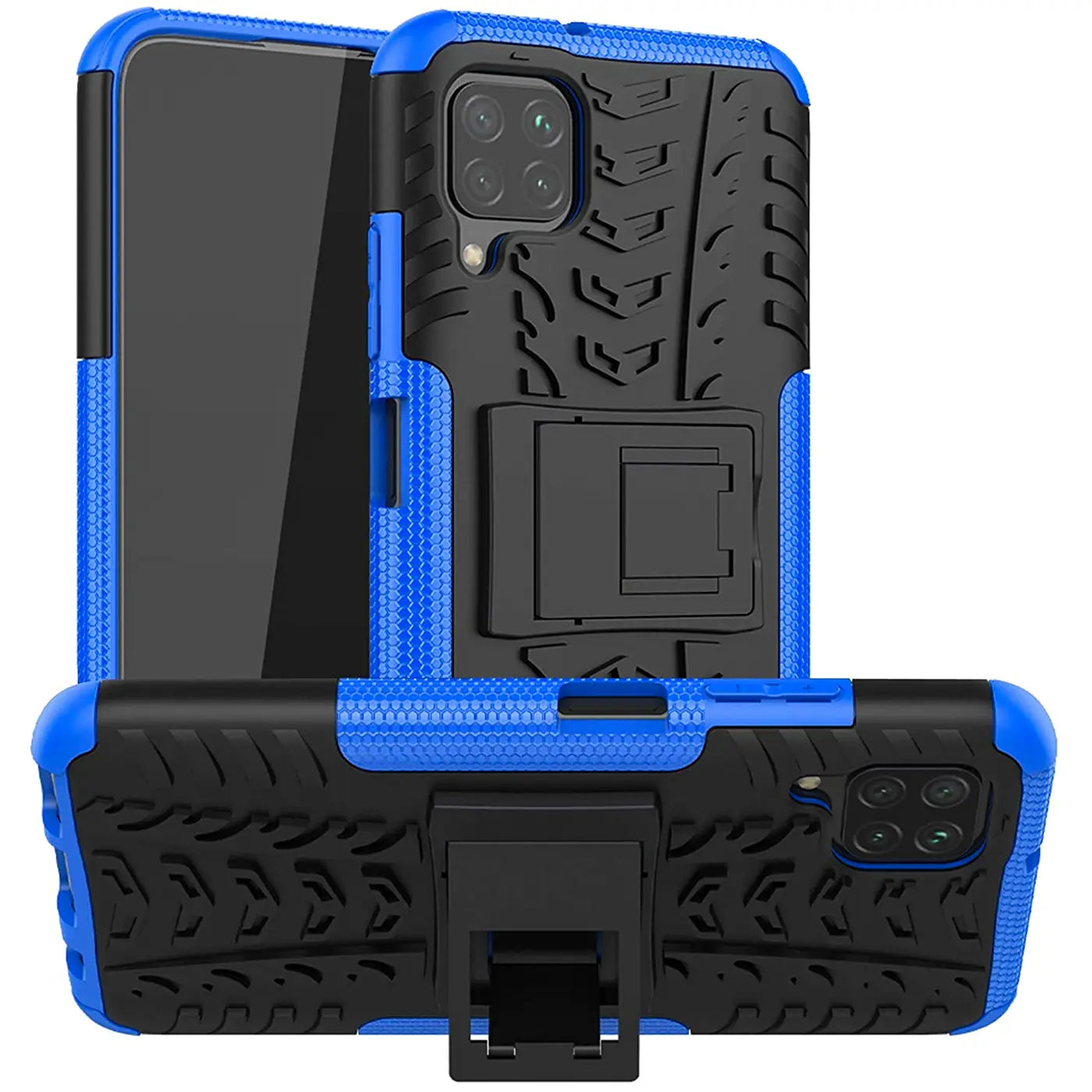 Blaue und schwarze Outdoor-Hülle aus Kunststoff für Samsung Galaxy A12/M12, 2-teilig, mit Ständer
