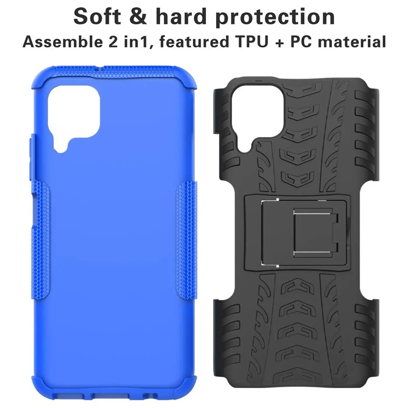 Blaue und schwarze Handyhülle, 2-teilig, TPU/PC, mit Ständer, für Samsung A12/M12