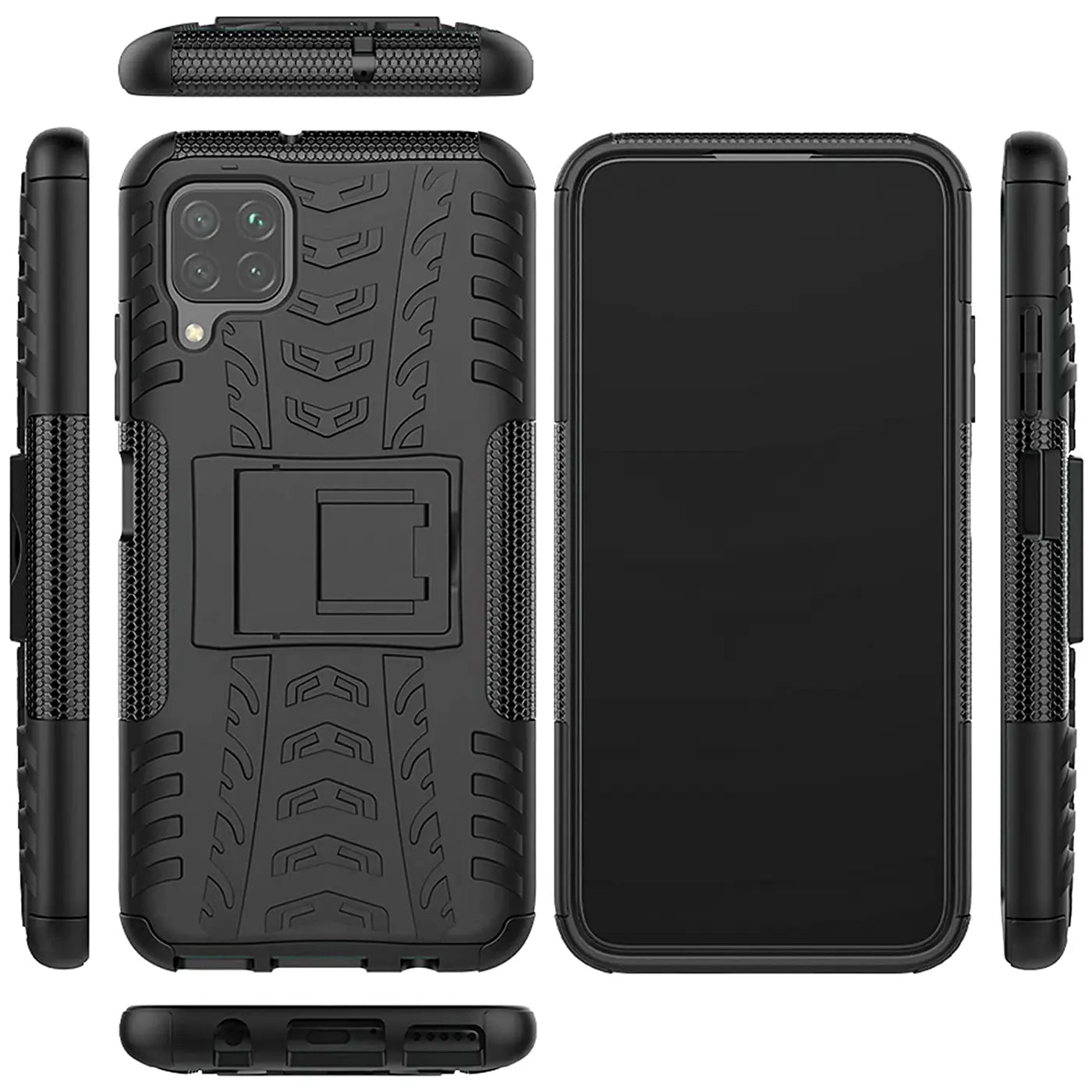 Schwarze Outdoor-Hülle für Samsung Galaxy A12/M12, 2-teilig, stoßfest, mit Ständer