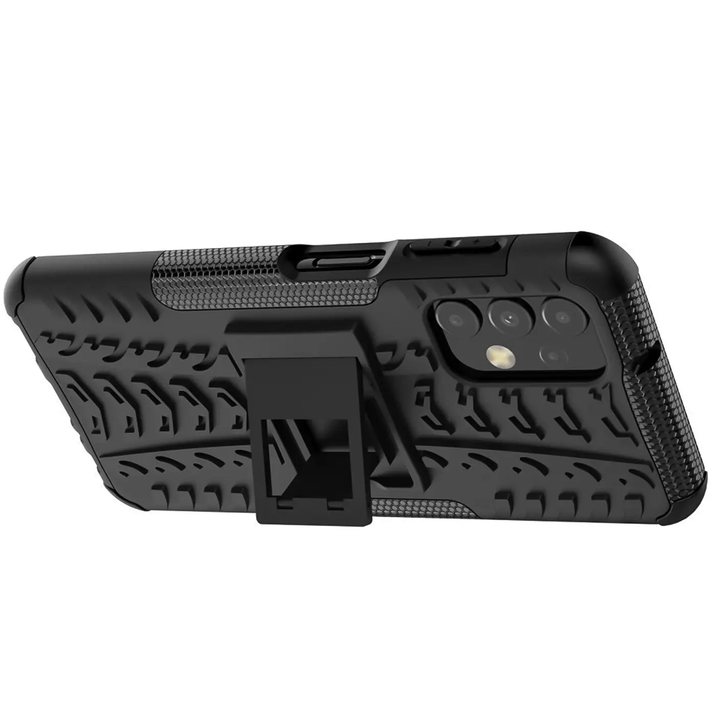 Schwarze Outdoor-Hülle mit Ständer, 2-teilig, für Samsung Galaxy A13 4G, von der Seite
