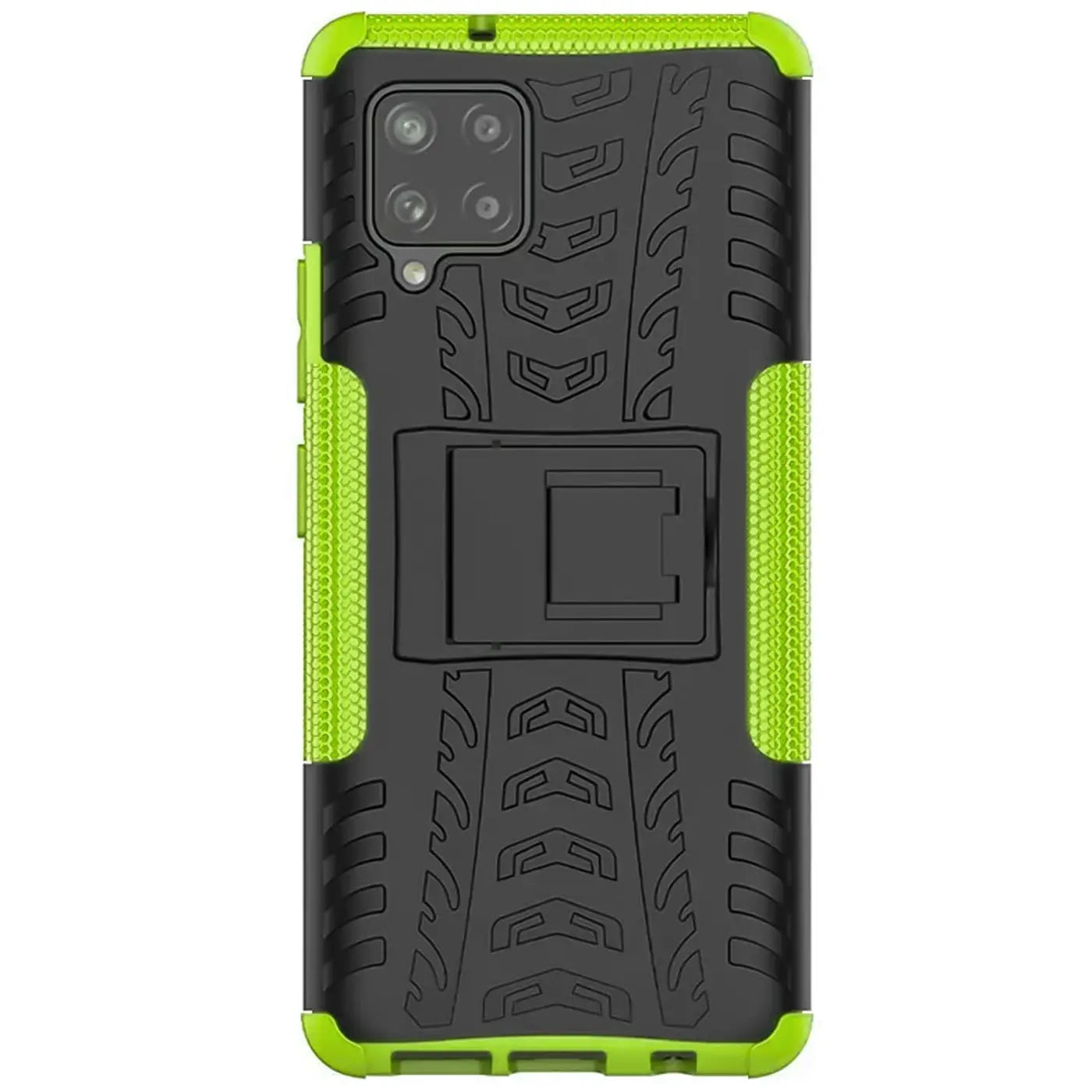 Schwarze Outdoor-Hülle mit grünen Akzenten, 2-teilig, stoßfest, mit Ständer, für Samsung Galaxy A22 4G