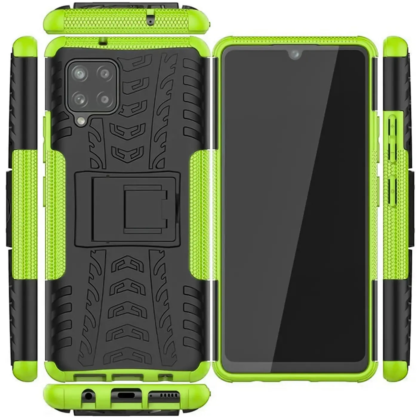 Grüne und schwarze Outdoor-Hülle mit Ständer für Samsung Galaxy A22 4G/M32/M22.