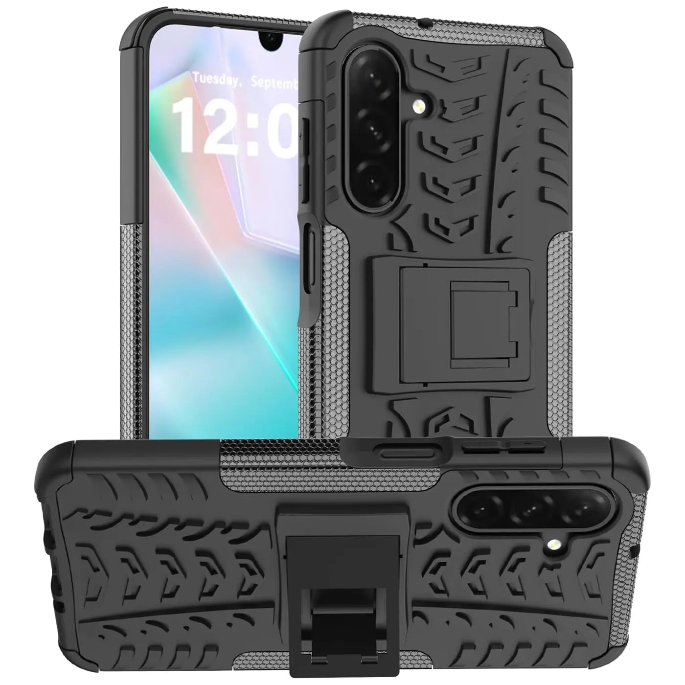Schwarze Outdoor Hülle aus Kunststoff mit Ständer für Samsung Galaxy A26 5G, von vorne