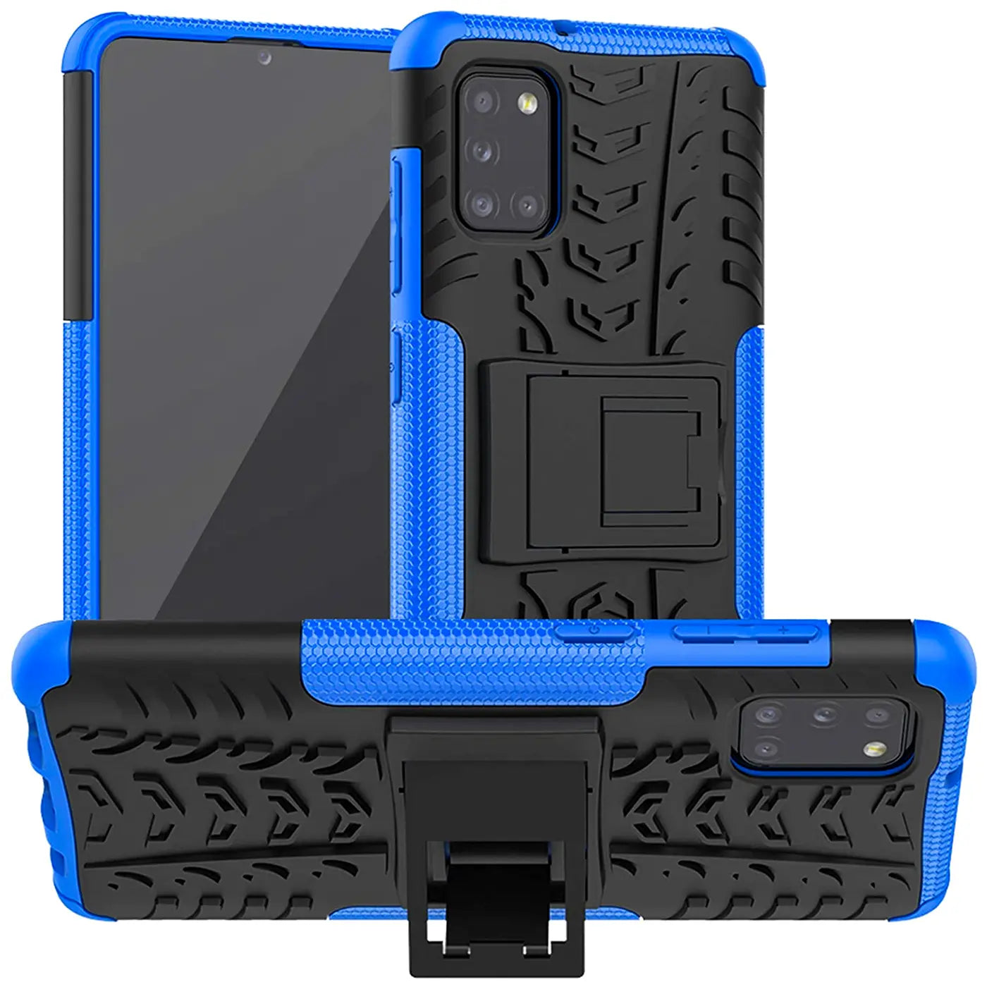 Blauer und schwarzer Handyhülle, 2-teilig, mit Reifenprofil, für Samsung Galaxy A31.