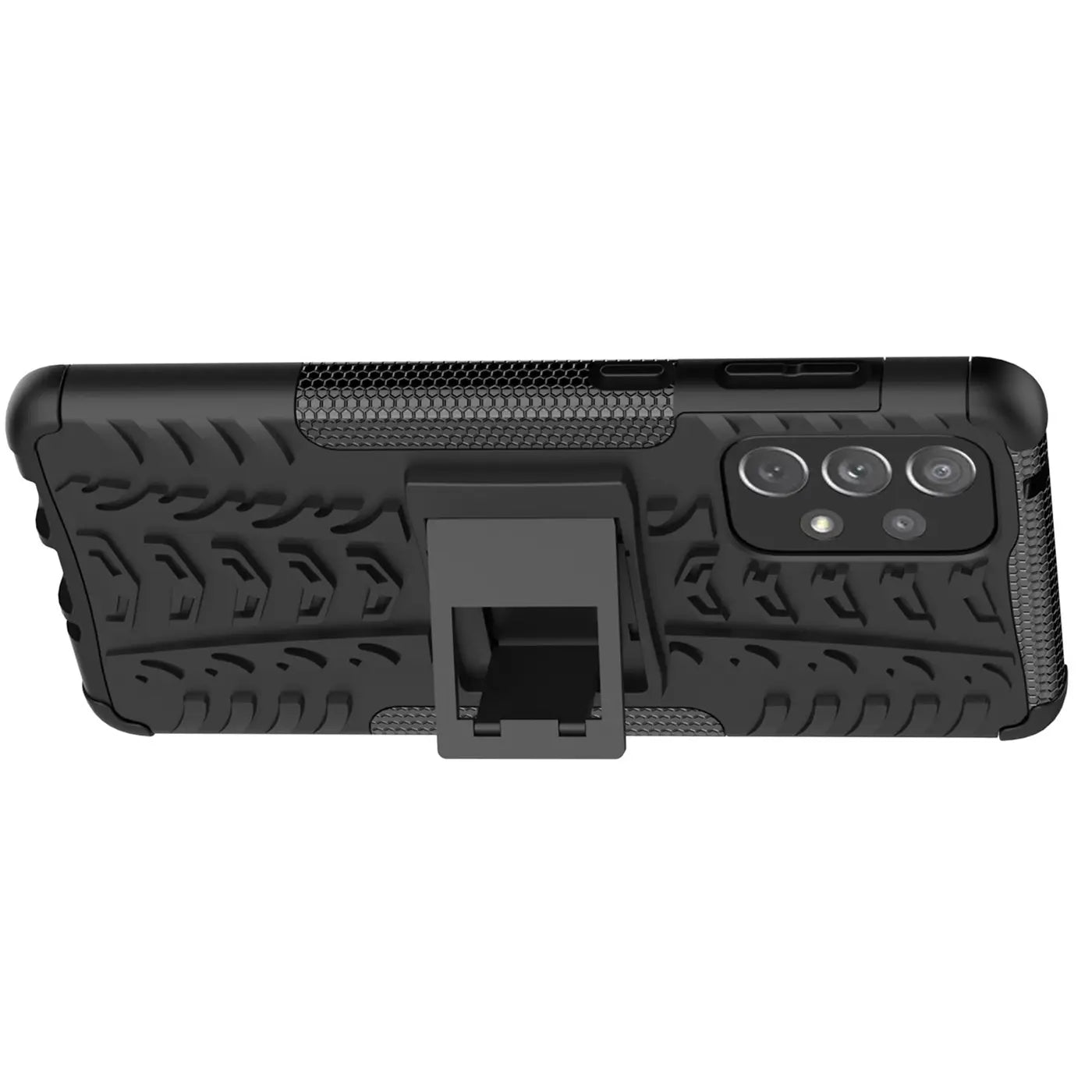 Schwarze Outdoor-Hülle mit Reifenprofil und Ständer für Samsung Galaxy A33 5G, Seitenansicht
