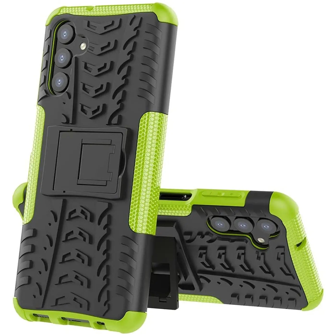Schwarze & grüne Outdoor-Hülle mit Ständer für Samsung Galaxy A34 5G, Gummi/Kunststoff, von vorne