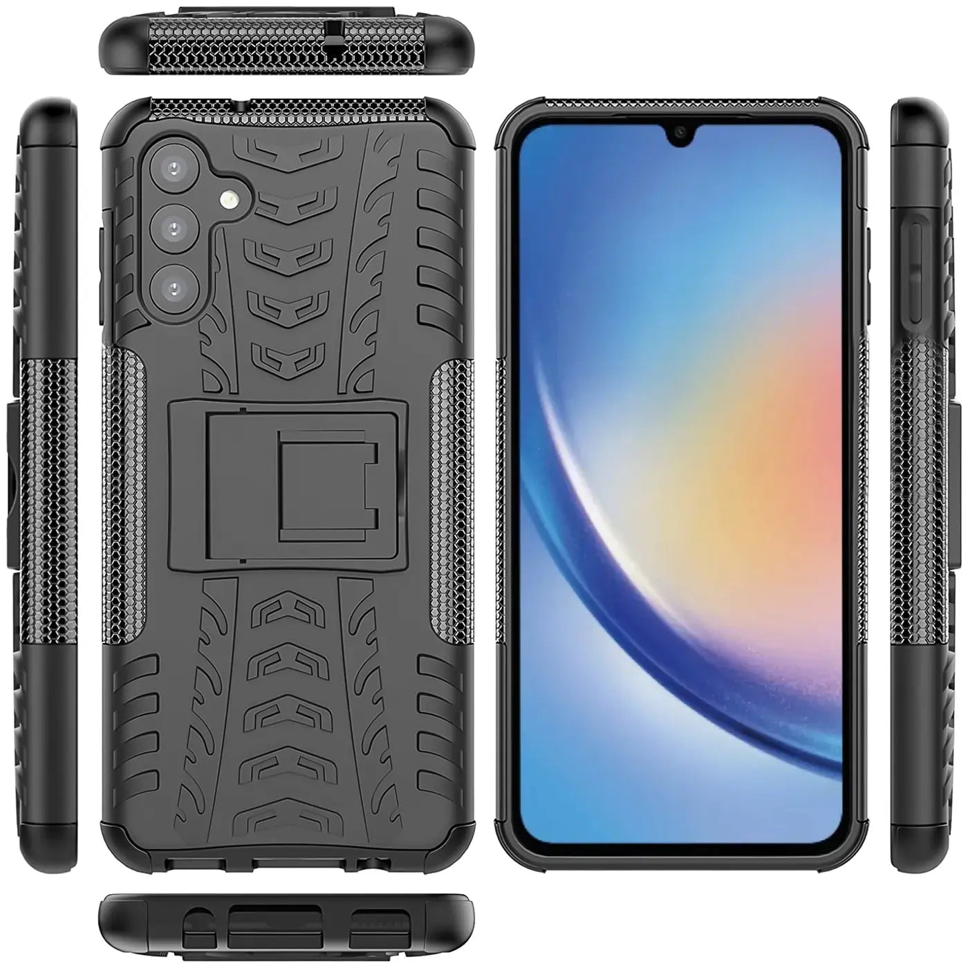 Schwarze Outdoor-Hülle aus Kunststoff für Samsung Galaxy A34 5G, 2-teilig, stoßfest.